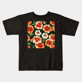 Bright Orange and Cream Flowers Kids T-Shirt